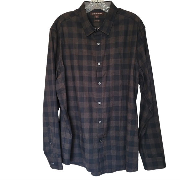 Michael Kors Classic Fit Long Sleeve Button Down Shirt Brown Plaid Lined ,XL - Picture 2 of 11